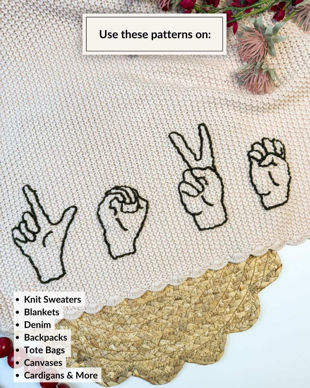 Asl Background Pattern ASL & Hand Print Heart Embroidery Patterns (PDF) - Etsy