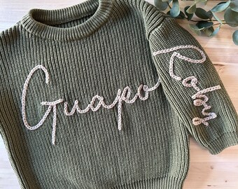 Hand-Embroidered Knit Sweaters with sleeve detail / Baby & Toddler Sweater / Knitted Jumper / Personalized Baby Gift / Baby Shower Gift