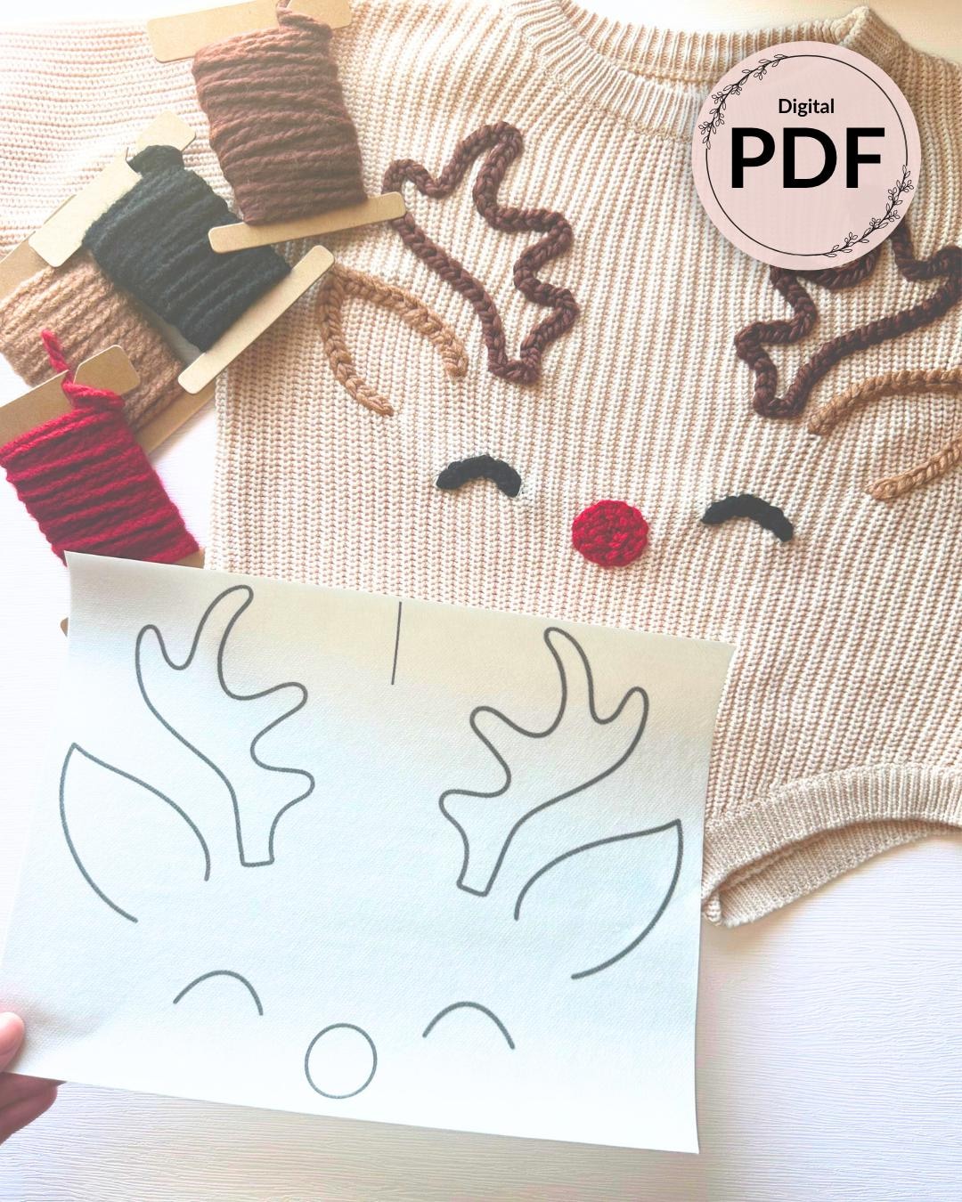 クリスマスのトナカイの刺繍スティック＆ステッチデザイン（デジタル