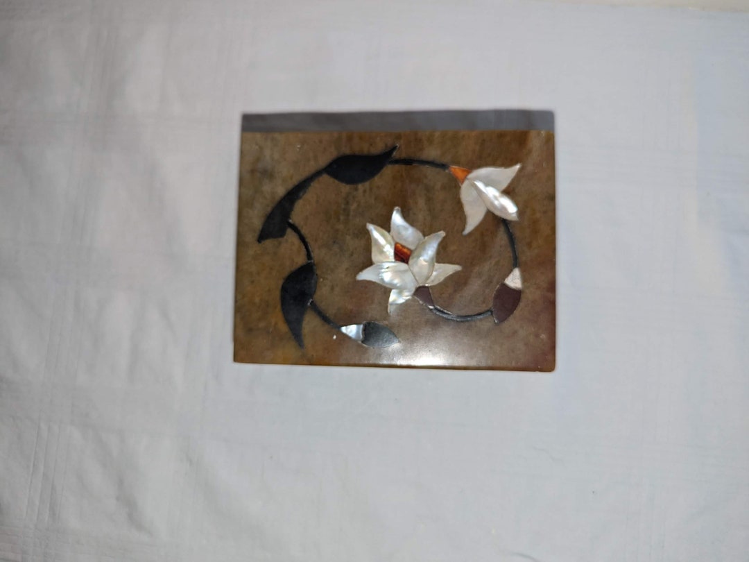 Vintage Soapstone Trinket Box With Motherofpearl Etsy