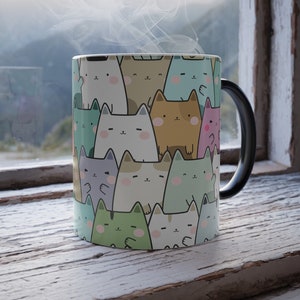 Tasse Morphing de couleur de collage de chat mignon, 11 oz | Tasse magique | Tasse à café chat changeant de couleur | Cadeau de parent de chat | Tasse à thé | Ajouter de la chaleur |