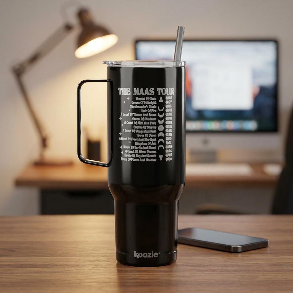 Discover Sarah Maas Tour Booklist 40oz Insulated Stainless Steel Tumbler with Handle