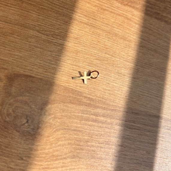 Mini Cross Pendant - 14K Yellow Gold - Chain is N… - image 2