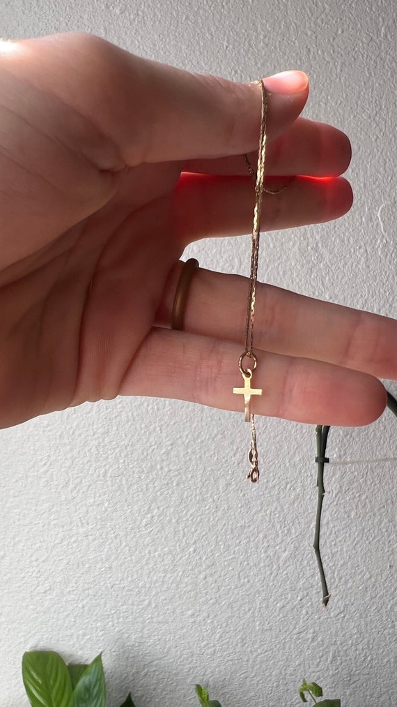 Mini Cross Pendant - 14K Yellow Gold - Chain is N… - image 1