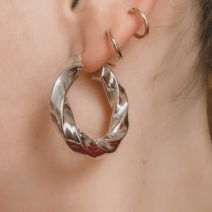 925 Sterling Silver-Twist Vintage Hoops Unique Hoops Hoops for him her Vintage Jewelry Gift
