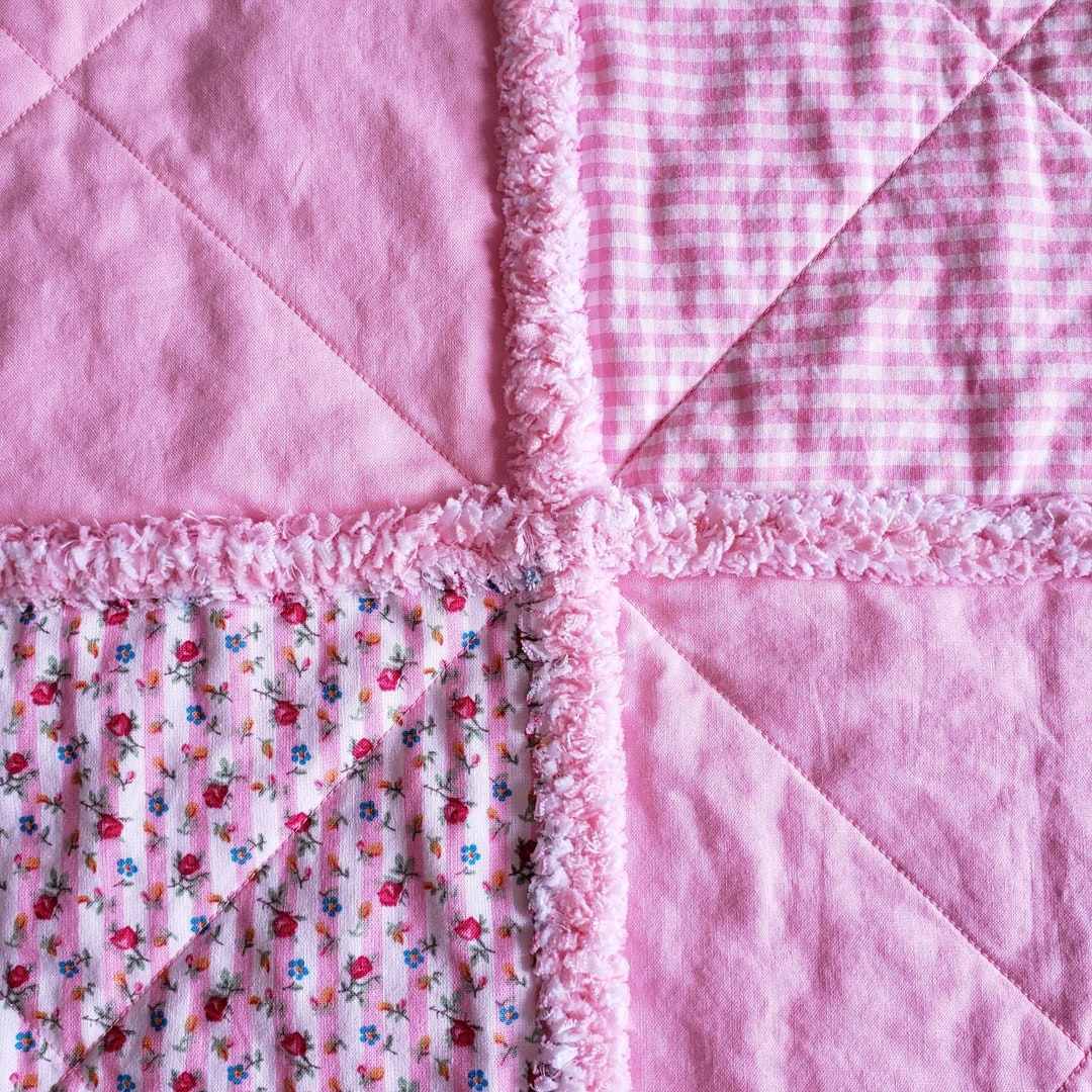 Pink Baby Quilt/pretty Pink Blanket/delicate Pink Floral Quilt/special