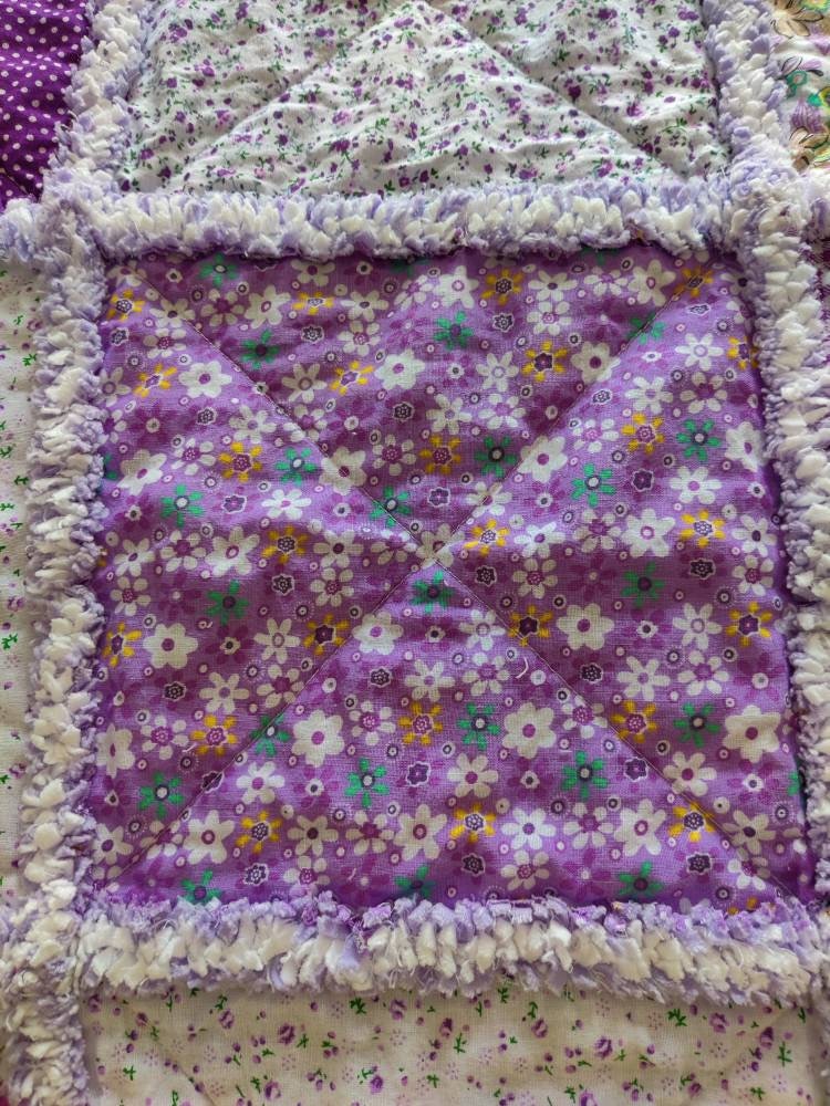 Purple Rag Design Purple and White Rag Quilt/random Pattern Purple Quilt/vintage Look Rag ...
