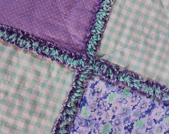 Purple and mint flannel rag quilt/purple mint green blanket/purple quilt/green and purple quilt/purple blanket/light purple rag quilt