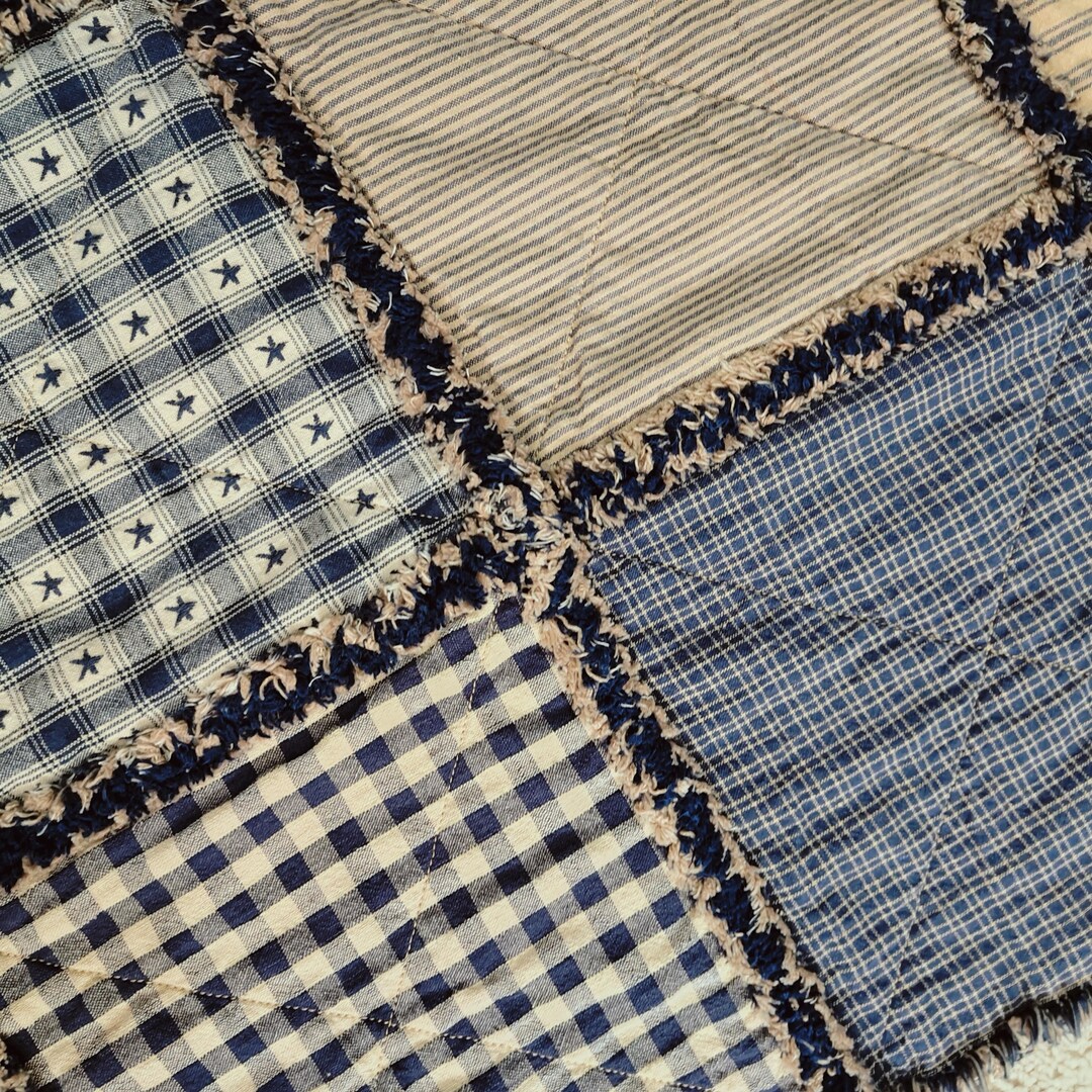 Traditional Homespun Rag Quilt in Blues - Etsy