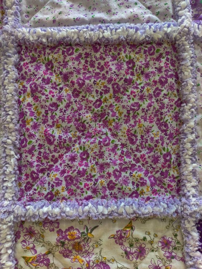 Purple Rag Design Purple and White Rag Quilt/random Pattern Purple Quilt/vintage Look Rag ...