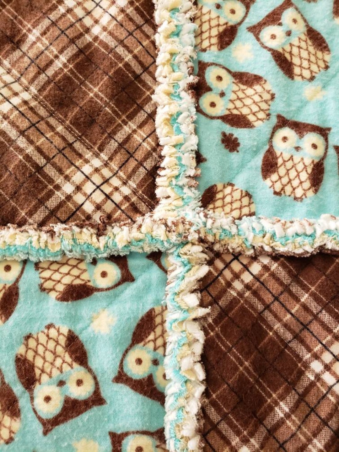 Owl Patchwork Plaid Quilted Blanket NCU0HY003 main image 0