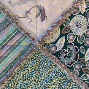 Teal and gray cotton, floral Rag Quilt
