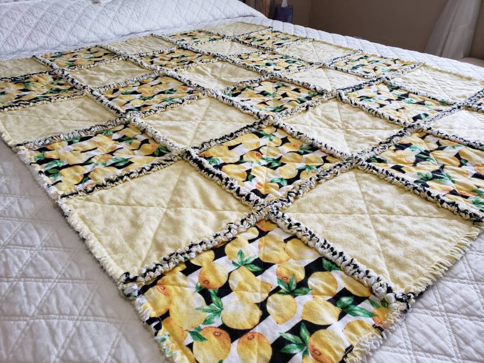 Lemon rag quilt/yellow rag quilt/lemon decor quilt/black Etsy.de