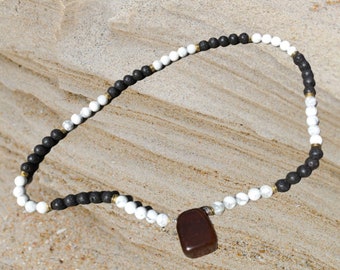 NEW Hand Made OOK Carnalian Pendant Lava Stone Marble Necklace Hippy Hipster Boho Length 56cm E24