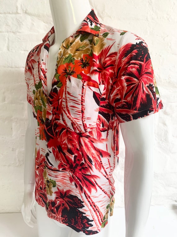 1980's Scarlet Splashy Hawaiian Print Shirt ... L… - image 2