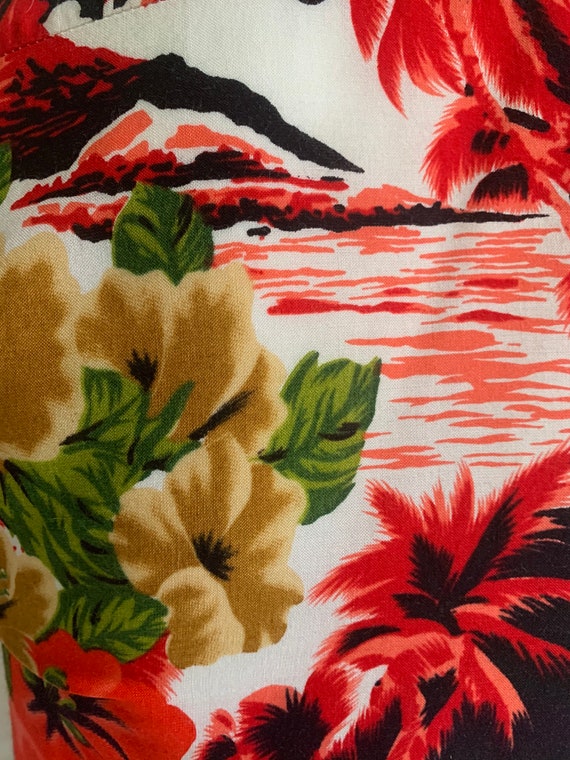 1980's Scarlet Splashy Hawaiian Print Shirt ... L… - image 6