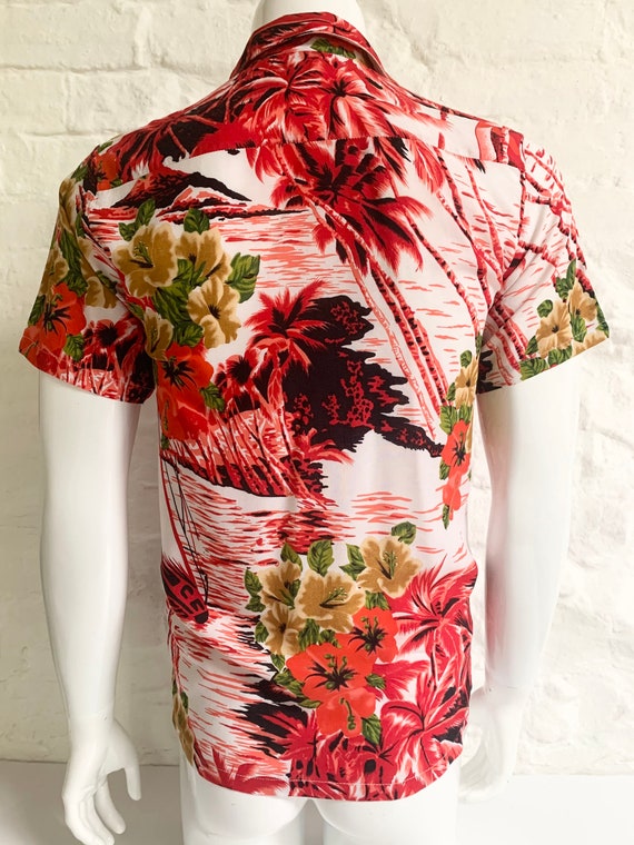 1980's Scarlet Splashy Hawaiian Print Shirt ... L… - image 4