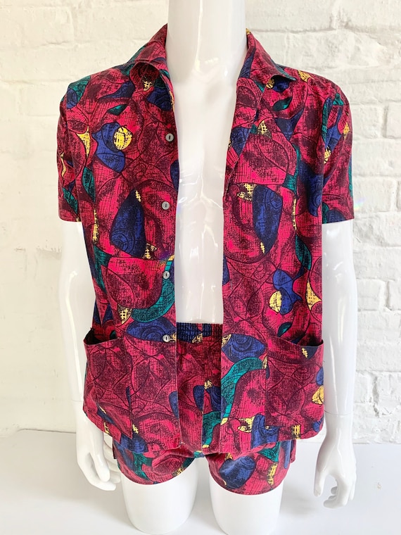 1950's Abstract Print Cabana Set ... Label: Banner