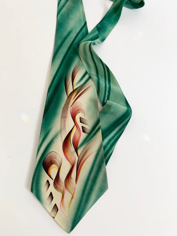 1940's Amazing Abstract Hand Painted Tie .... Labe