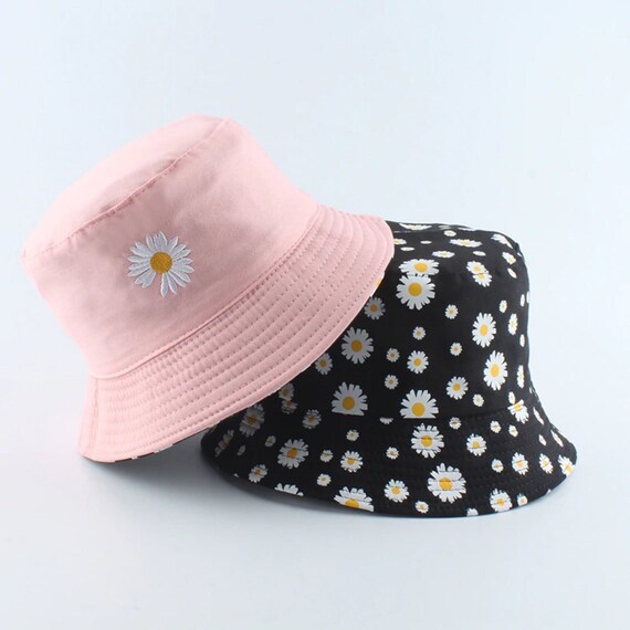 Reversible Daisy Embroidered Bucket Hat Double Wear Floral Etsy UK