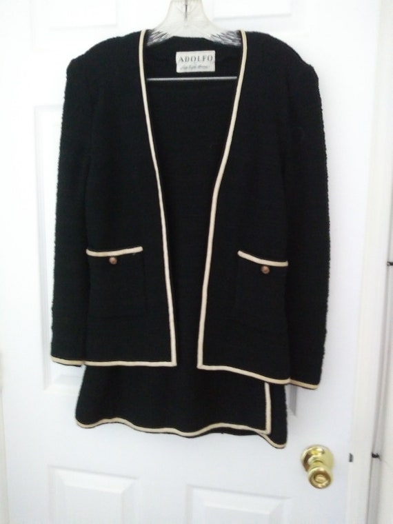 Vintage Adolfo black wool skirt suit