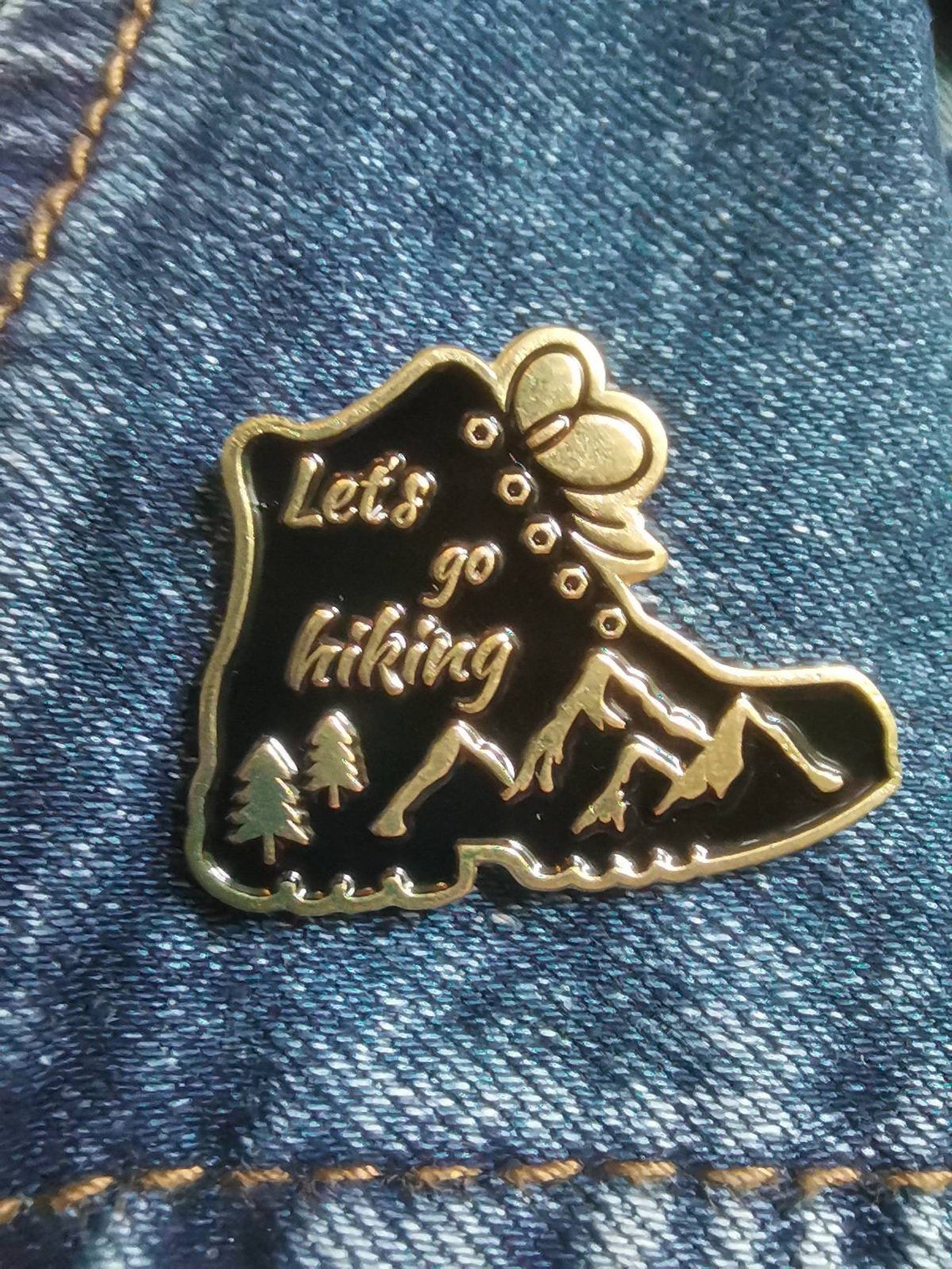 Let's go hiking. Travel adventure enamel pin badge. Buy Etsy