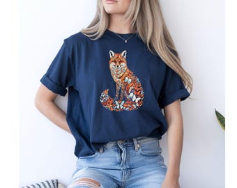 Whimsical Fox Butterfly T-Shirt – Nature Animal Graphic Tee – Boho Woodland Wildlife Shirt – Cute Cottagecore Forest Animal Gift – Soft Tee