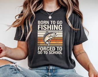 Grappig T-shirt visschool – "Born to Go Fishing, Forced to Go to School" – shirt voor jeugdvisser – cadeau vissers voor kinderen en tieners