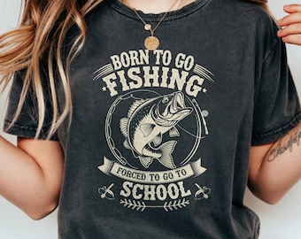Grappig T-shirt visschool – "Born to Go Fishing, Forced to Go to School" – shirt voor jeugdvisser – cadeau vissers voor kinderen en tieners