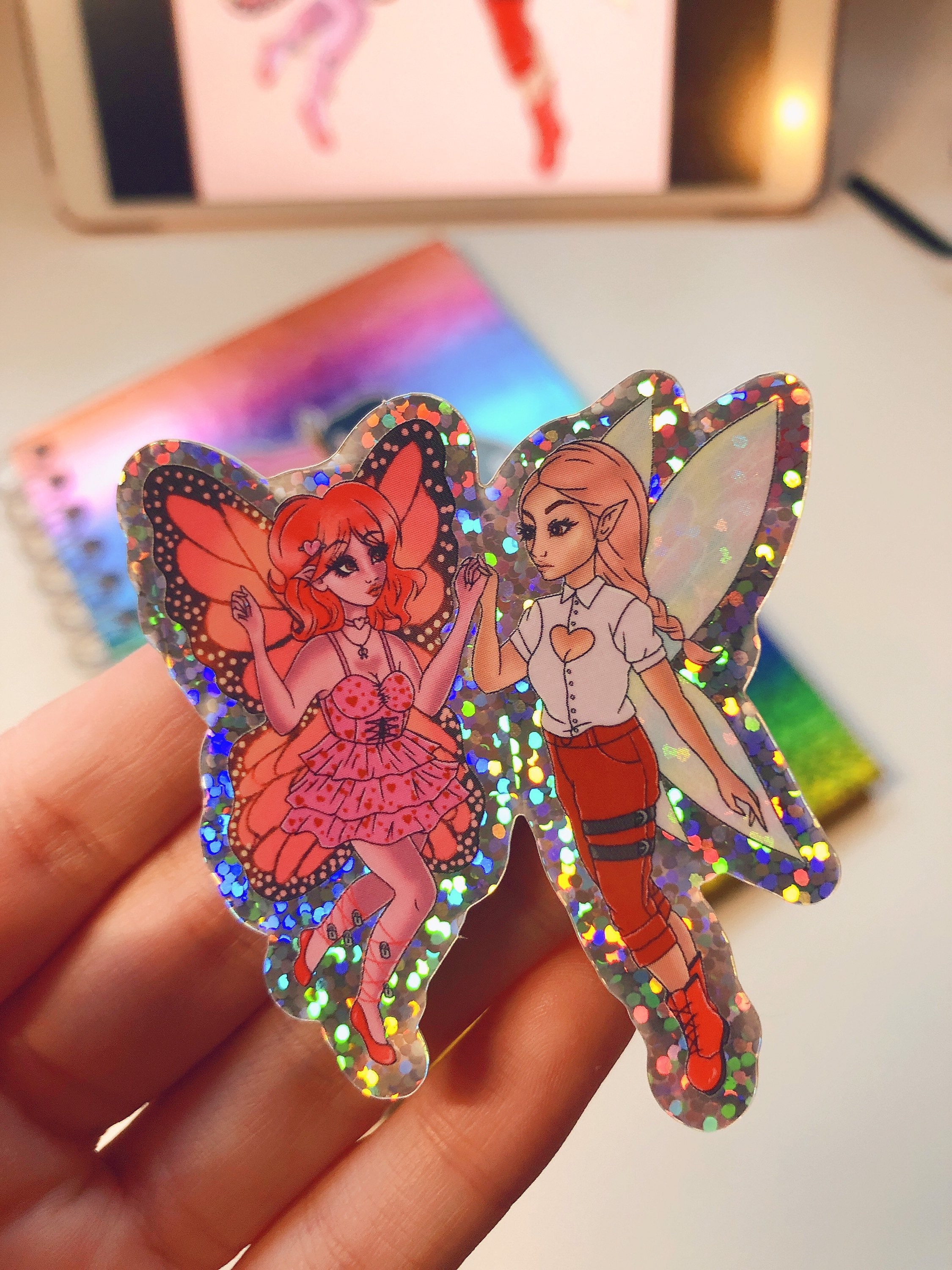 Lovecore Lesbian Fairies Glitter Sticker Valentines Day Fairy | Etsy