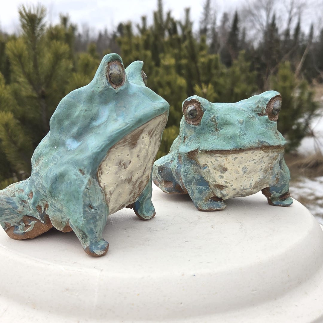 Handmade Ceramic Frog Pair Sculptures, Pottery Frogs, Set of 2 Frog ...