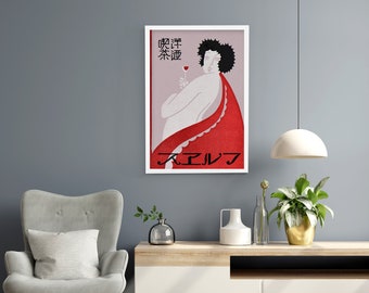Deco Red Robe Art Print: 1930er Jahre japanisches Streichholzschachtel-Label