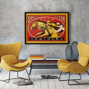 Arte de pared con caballos japoneses, diseños gráficos retro, impresiones antiguas japonesas de los años 70 y 80, decoración de pared asiática para el hogar