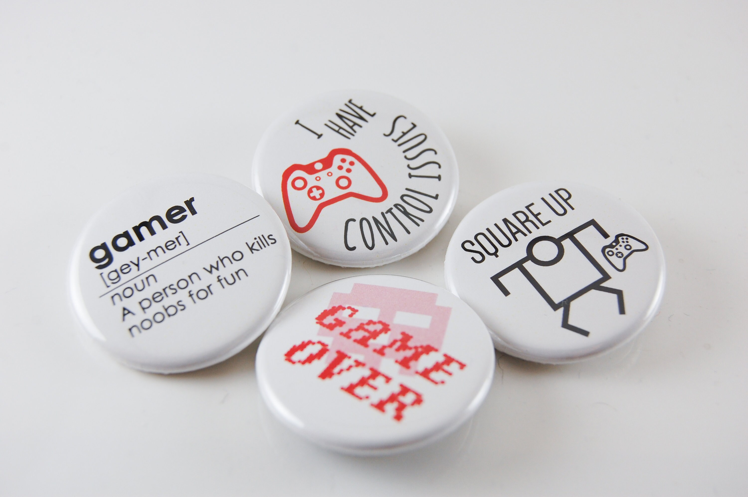 Gamer Pin Button Set Controller Game Over 1.25” Set of 4 - Free ...