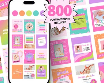 800 Colorful Instagram Templates: Social Media Branding (PNG or JPEG)