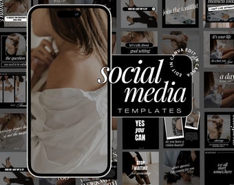 Czarno-białe szablony postów na Instagramie - Zaangażowanie - Kurs - Bloger - Biznes - Trener - Cytaty - Canva - Moda - Minimalistyczny