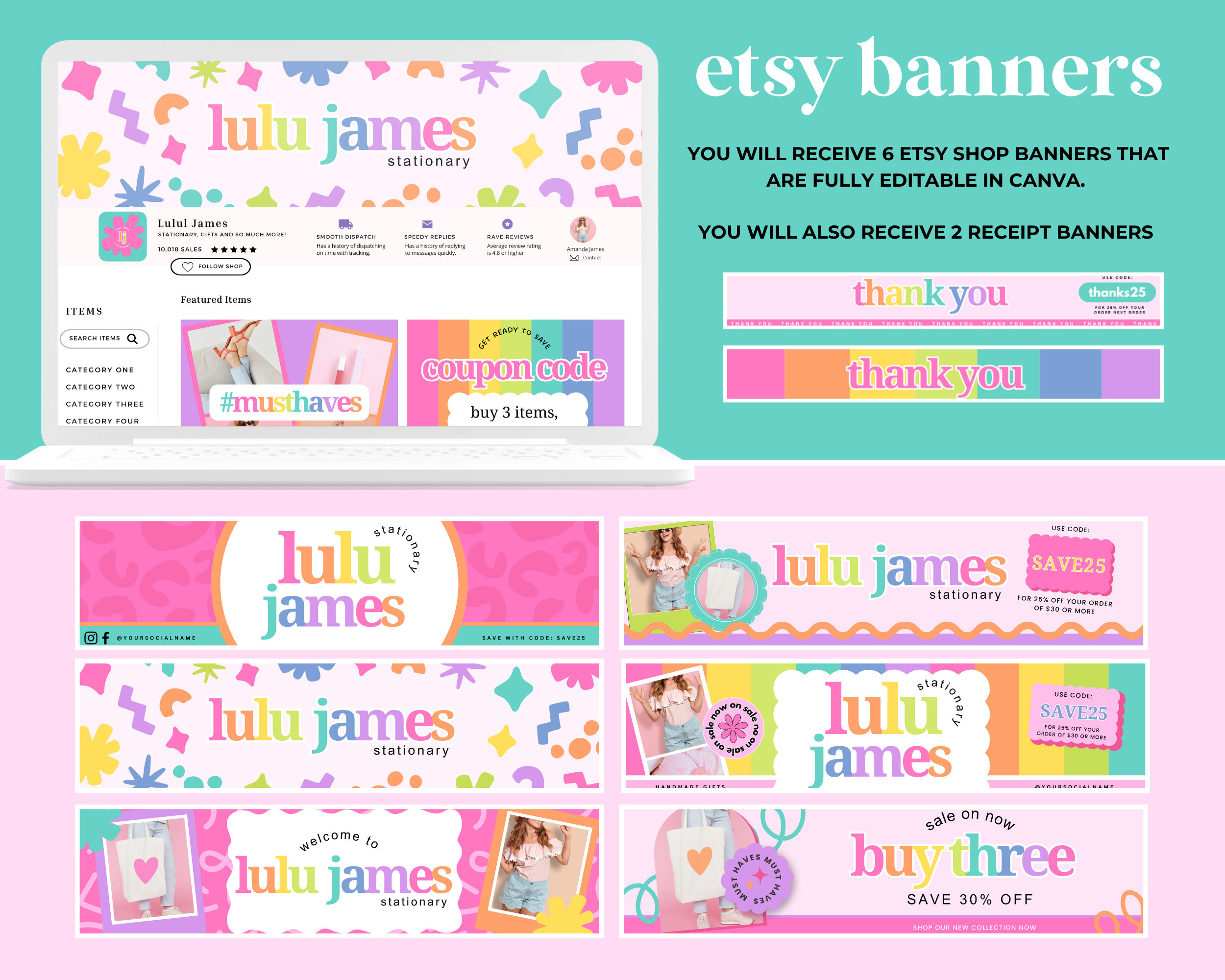 Color Kit Banner Etsy Shop Branding Kit: Colorful Banner & Listing Templates (canva) - Etsy