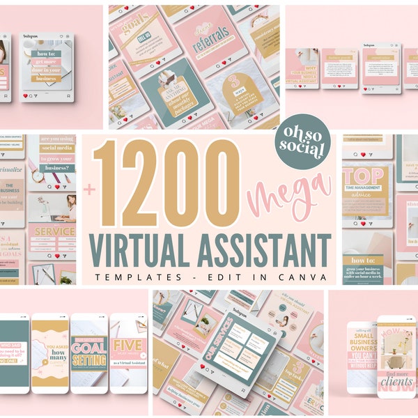 1200 Virtuell Assistent Instagram - Virtuell Assistent Canva Mallar - Virtuell Assistent Sociala Medier - Serviceföretag Mallar - GG02