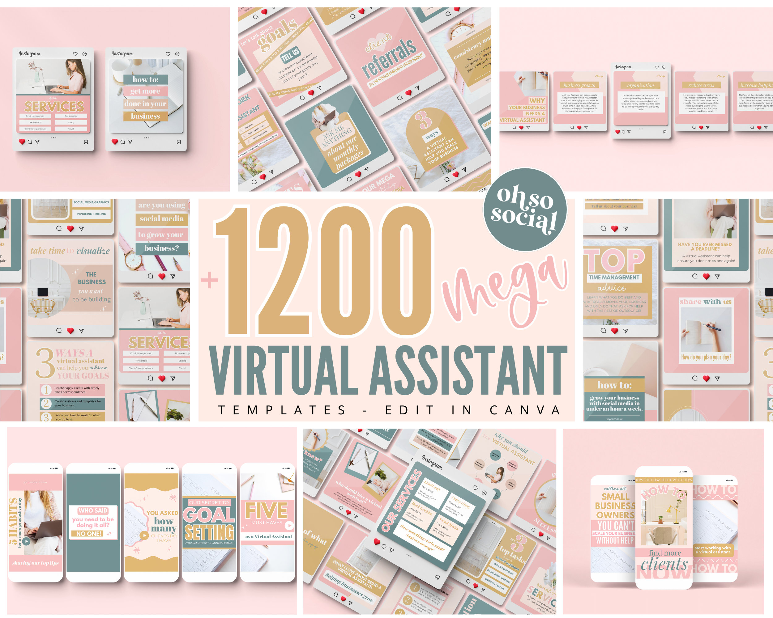 1200 Virtual Assistant Instagram - Virtual Assistant Canva Templates - Virtual Assistant Social Media - Service Business Templates - GG02
