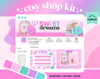 Etsy Shop Kit: Retro Banners, Listing Templates (Canva)