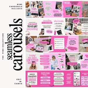 Carousel Templates - Social Media Manager Templates - Seamless Carousels  - Portrait Instagram Posts  - Content Creator - Pink Social Media