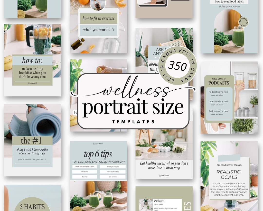 Wellness Instagram Templates: Health & Fitness Social Media (350 Canva ...