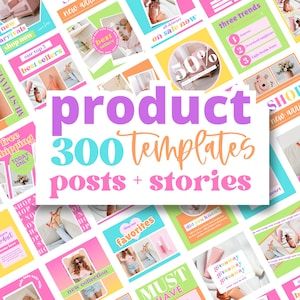 300 Product Instagram Templates -  Colorful Social Media Template - Instagram Templates for Business - Pastel Instagram Post - GG08