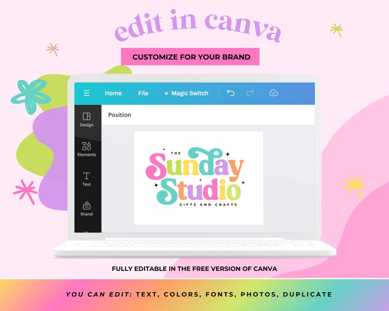 Colorful Logo Design: Editable Canva Template for Small Business - Etsy