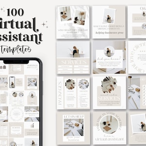 100 Virtual Assistant Instagram Posts - Virtual Assistant Instagram Template - Virtual Assistant Social Media - Starter Kit