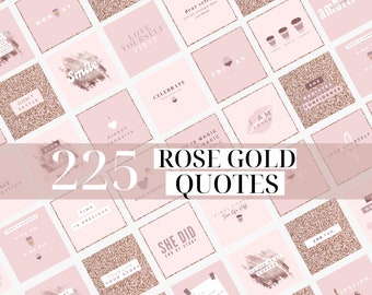 225 modelli di citazioni Instagram in oro rosa (download digitale Canva)