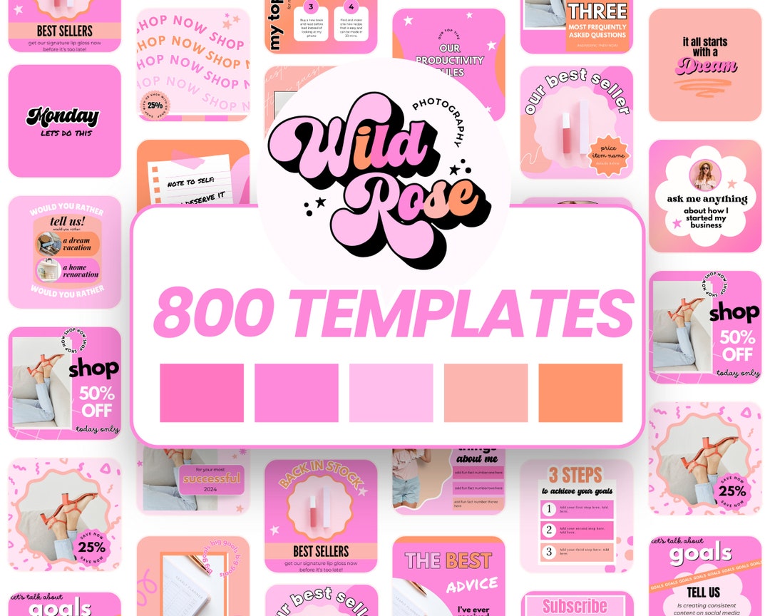 800 Pink Retro Instagram Templates: Canva Social Media Posts - Etsy