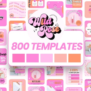 800 kolorowych różowych szablonów na Instagram - Retro Canva Social Media Templates - Posty na Instagram - Szablony na Instagram dla firm - WR01