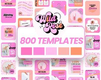 800 Pink Retro Instagram Templates: Canva Social Media Posts