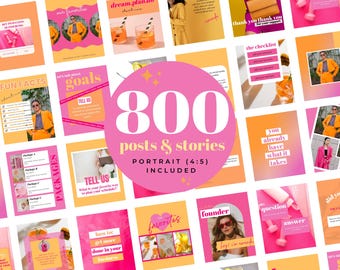 800 Instagram Post Templates: Colorful Coach Quotes (Canva, Digital Download)